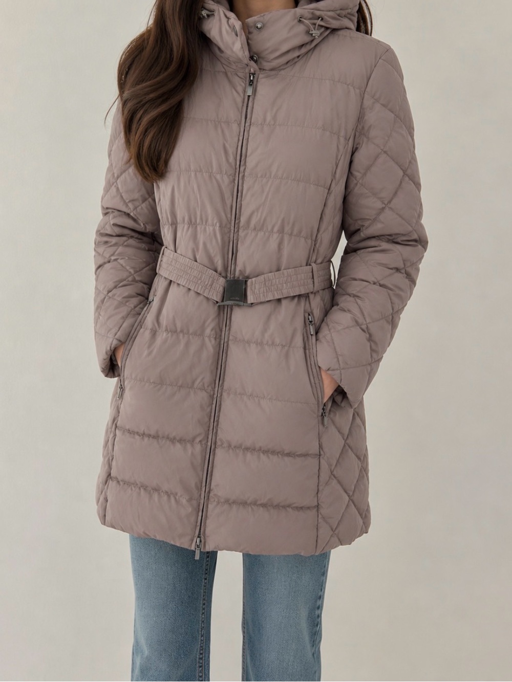 ❤️GEOX Quilted Hooded Belted Puffer Coat - Taupe